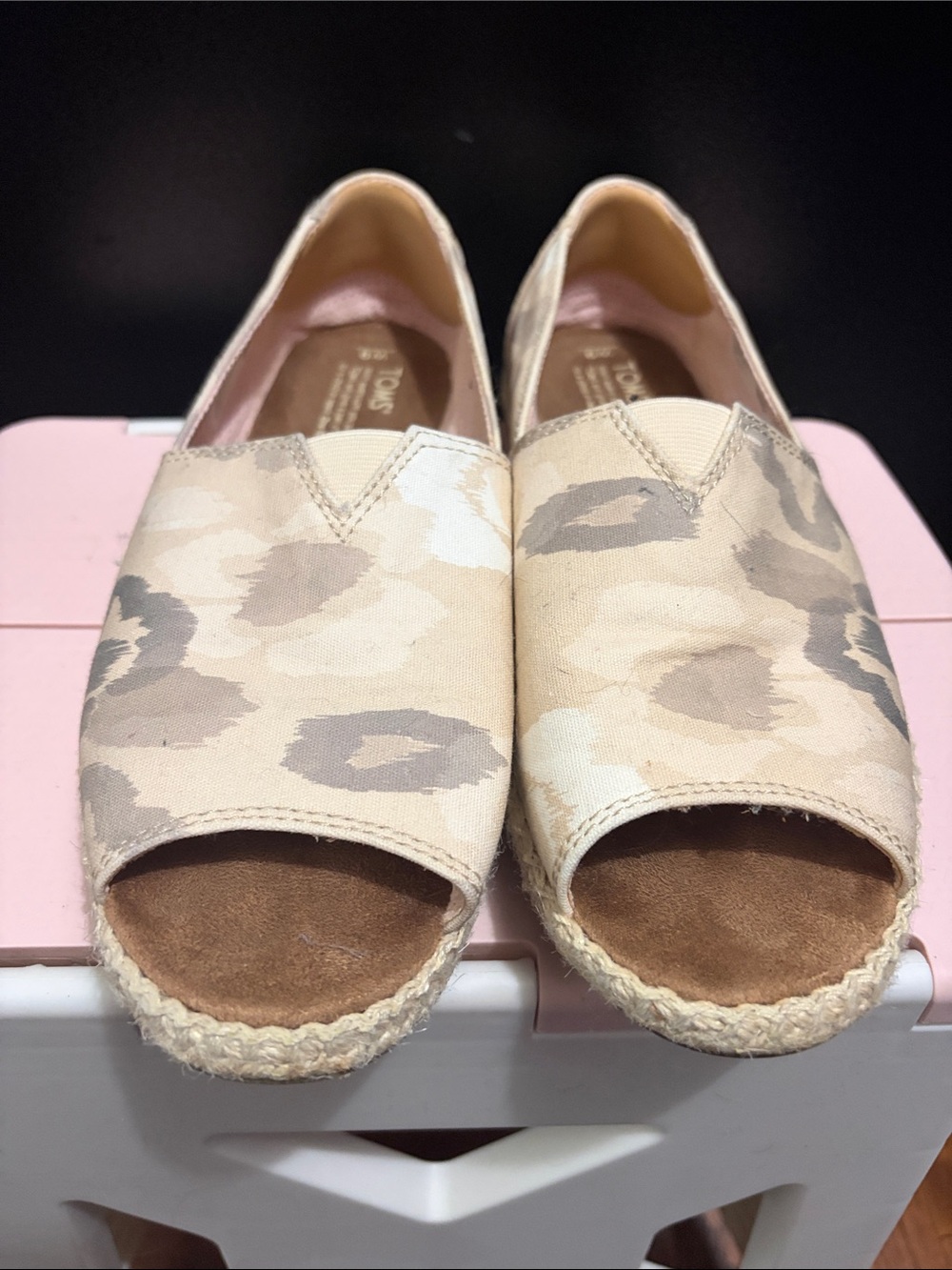 TOMS Beige Peep-Toe Espadrille Flats - Women